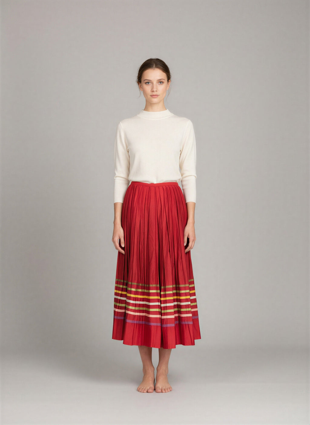 Classic red skirt available in small, medium, and large sizes displayed on a clean background