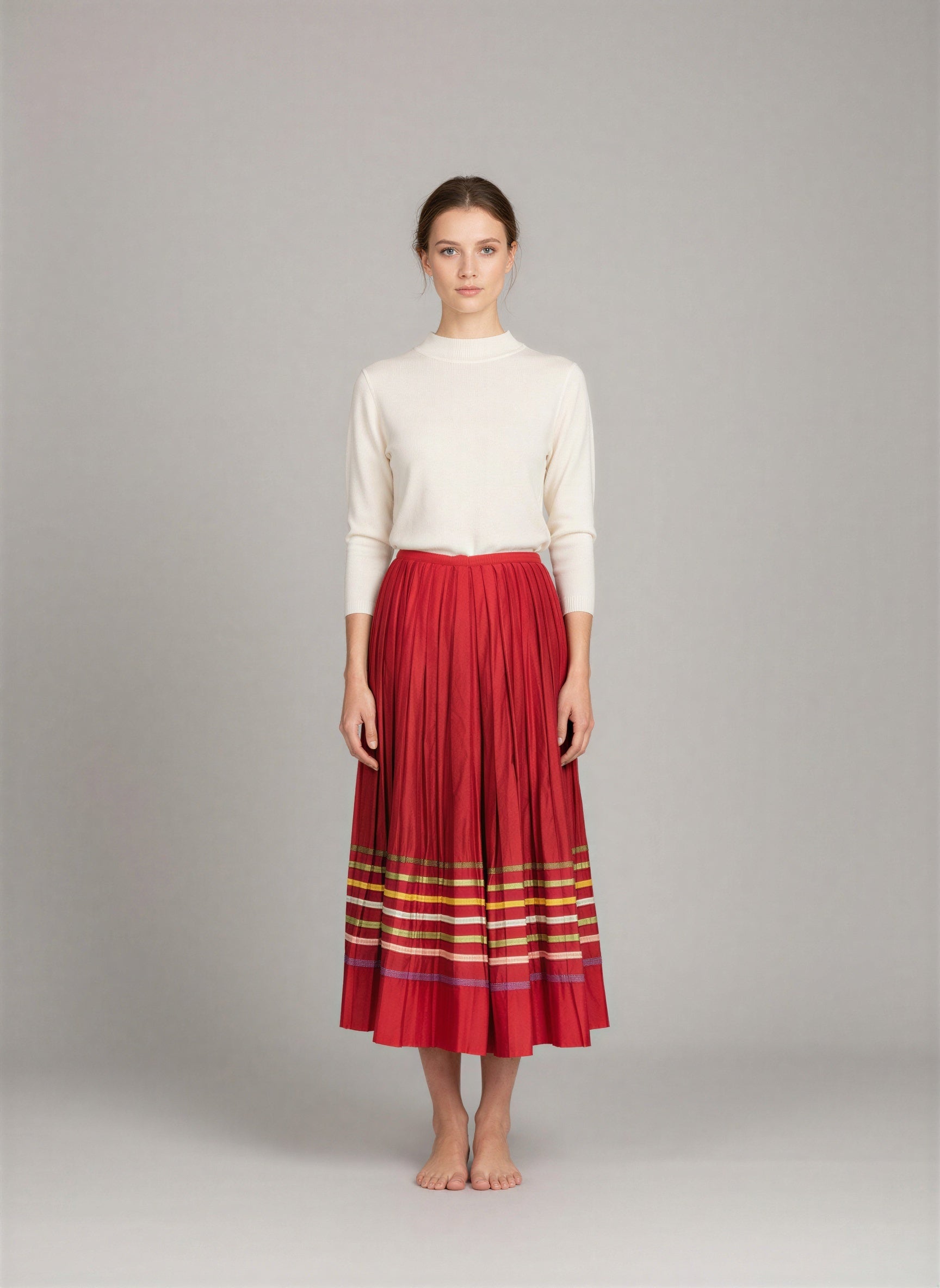 Classic red skirt available in small, medium, and large sizes displayed on a clean background