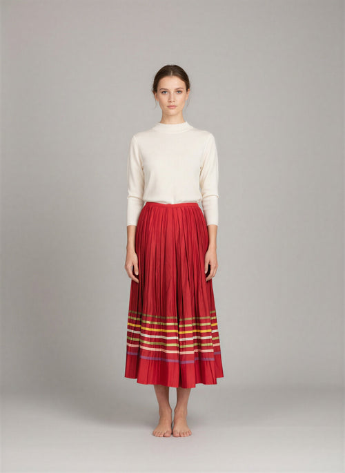 Classic red skirt available in small, medium, and large sizes displayed on a clean background
